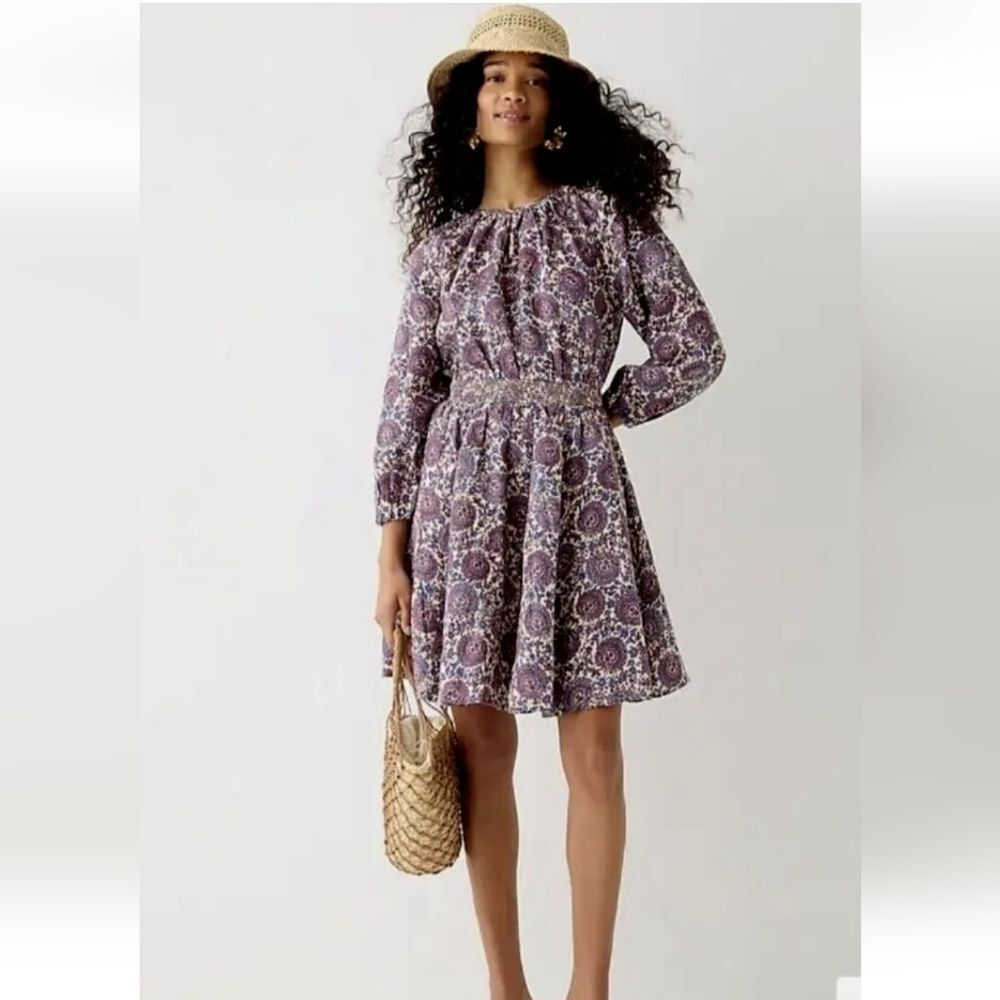 J. Crew Palermo smocked-waist mini dress 100% linen sz L NWT
